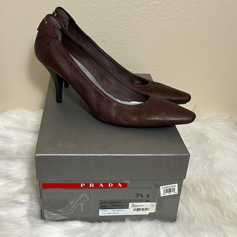 Prada Calzature Donna Bruciato Brown Leather Heels